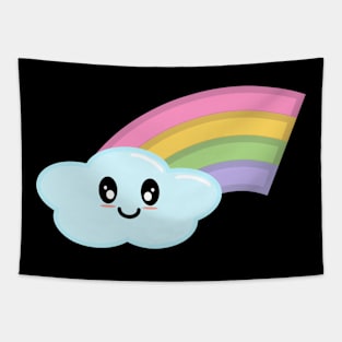 Kawaii Cute Happy Rainbow in Black Tapestry