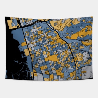 Chula Vista Map Pattern in Blue & Gold Tapestry