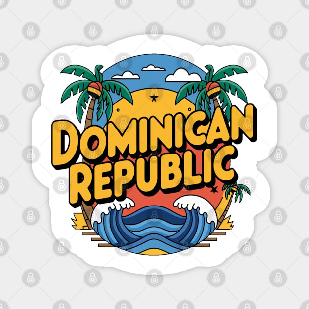 Dominican Republic, Vibrant Tropical Design for Caribbean Lovers Magnet by Pixel Threads 