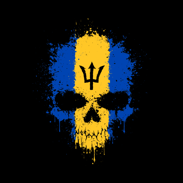 Chaotic Barbados Flag Splatter Skull by jeffbartels