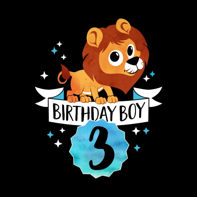 Birthday Boy Lion - Three Years Child Baby Toddler Gift - Third Birthday - 3rd bday by CheesyB