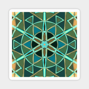 Cartoon Mandala Green Blue and Yellow Magnet