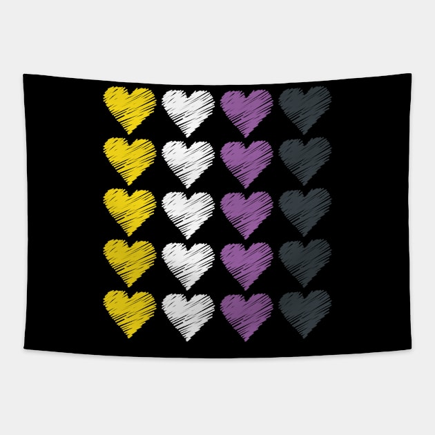 Nonbinary Pride Flag Hearts Cute Gender Neutral Tapestry by JessieJune