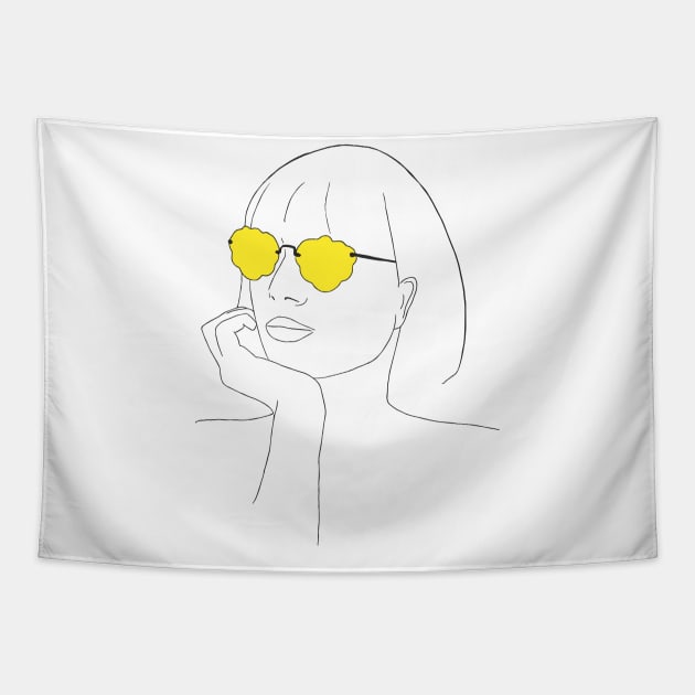 Girl With Yellow Sunglasses Tapestry by JanuaryPomegranate