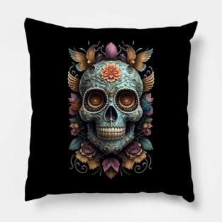 Sugar Skull Dia de los Muertos Mexican Day Of The Dead Tattoo Art Culture Punk Rock Goth Skeleton Pillow