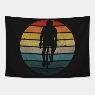 Bicyclist Silhouette On A Distressed Retro Sunset product Tapestry