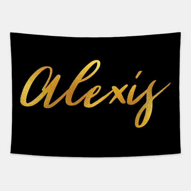 Alexis Name Hand Lettering in Gold Letters Tapestry by Pixel On Fire