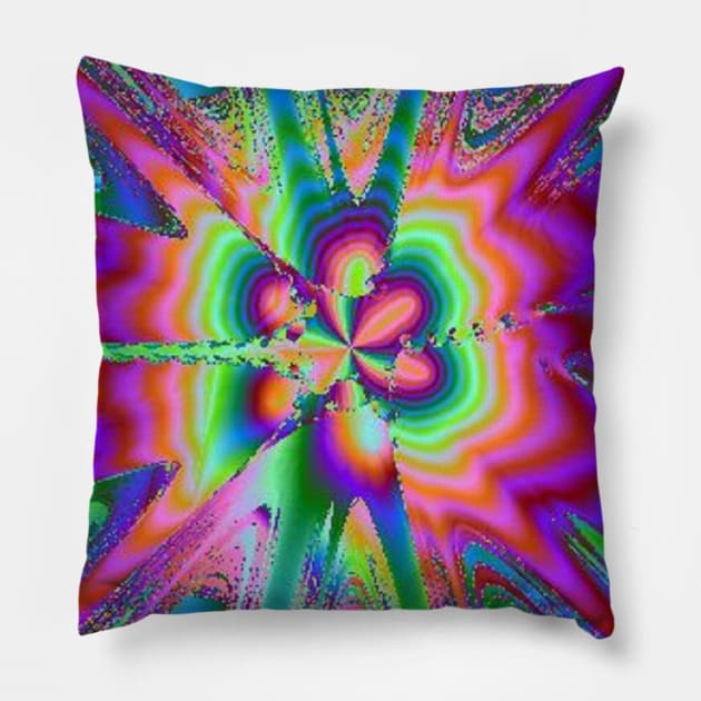 Psychedelic, Multicolor Fractal Design - Purple and Green Splash Pillow by Funkiberd