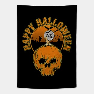 Happy Halloween- Skull Pumpkin design Tapestry