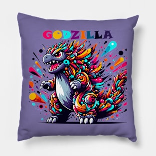 colorful godzilla art Pillow