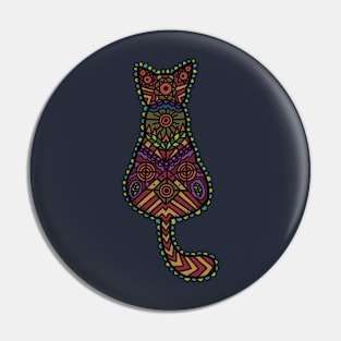 Mandala Cat mute rainbow colours Pin