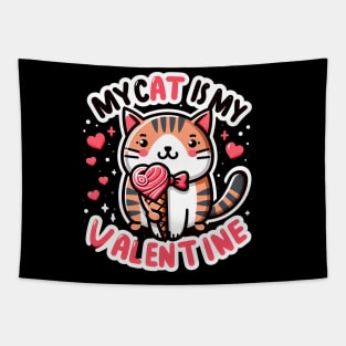 My Cat is My Valentine - Cute Cat with Heart Ice-cream Tapestry