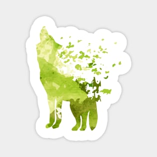 Green Wolf woodland creature watercolour print Magnet