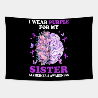 I Wear Purple For My Sister Alzheimer's Awareness Brain Tapestry