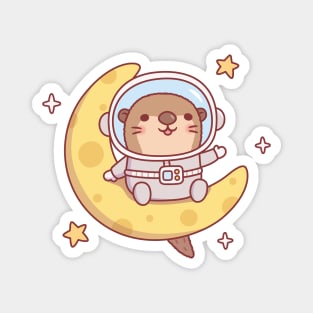 Cute Otter Astronaut Sitting On The Moon Magnet