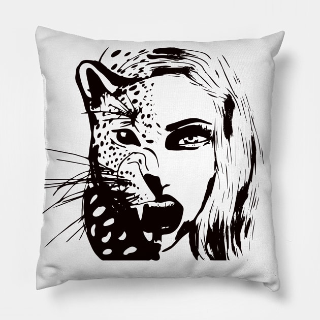 predator woman digital drawing Pillow by Katarinastudioshop