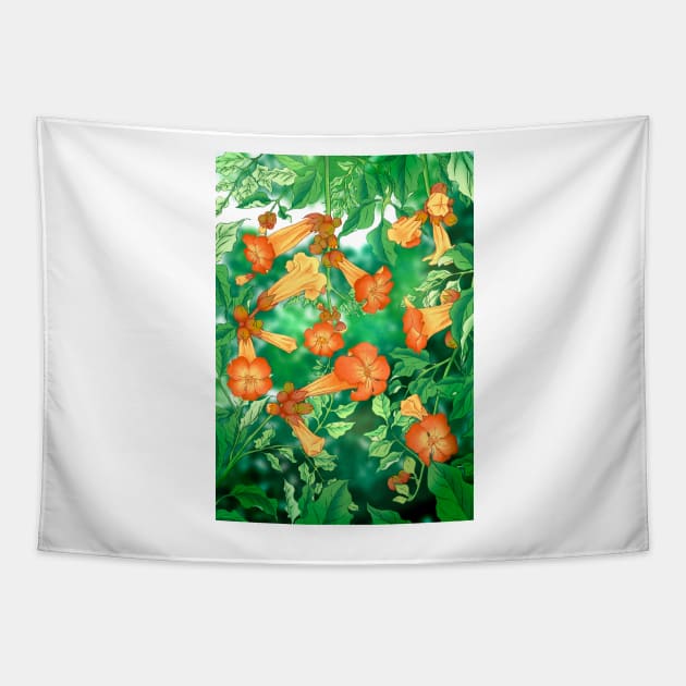 Minhwa: Summer Trumpet Creeper Tapestry by koreanfolkpaint