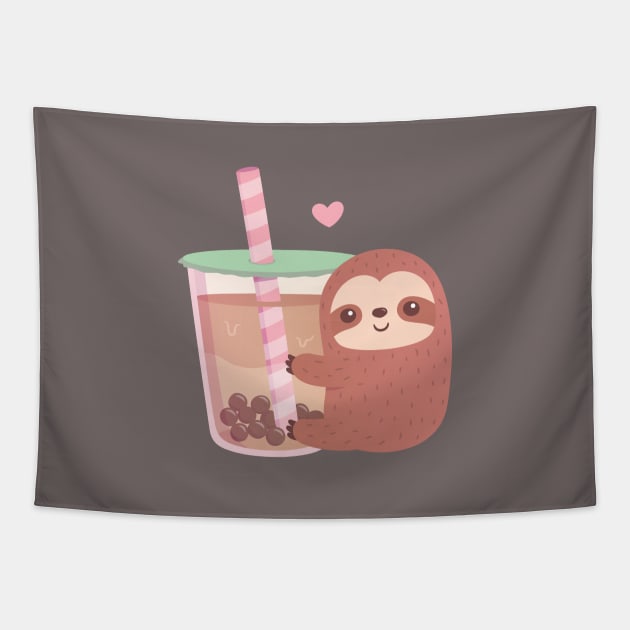 Cute Sloth Loves Bubble Tea Tapestry by rustydoodle