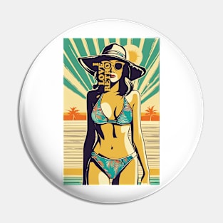 i love retro themed beach palm and girl design Pin