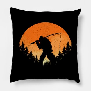 Sasquatch Fishing Sunset Pillow