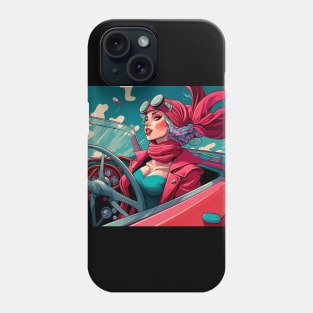 Beautiful woman driving in her convertible with her scarf blowing in the wind. Phone Case