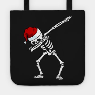 Dabbing Skeleton Shirt Santa Hat Christmas Shirt Dab Skull Tote