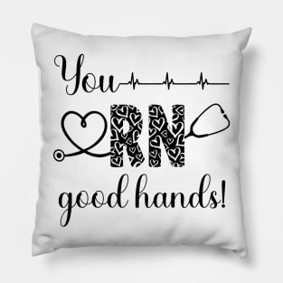 You RN Good Hands! [black with hearts] Pillow