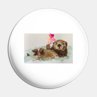 Cute otter holding heart shaped balloon Pin