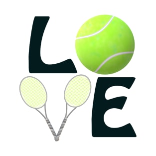 Tennis Love with Ball and Rackets for Players and Fans (Black Letters) T-Shirt