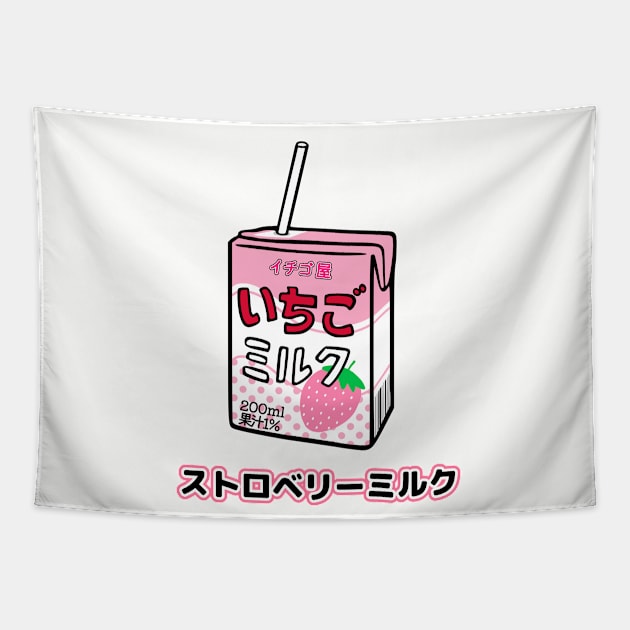 Strawberry Milk Juicebox with Japanese kanji, hiragana & katakana Tapestry by KL Chocmocc