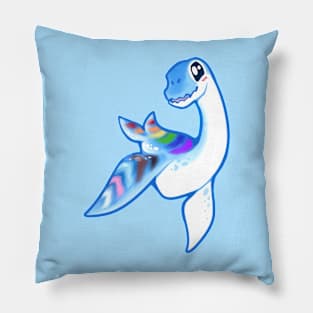 LGBTQ Pride Queer Cute Chibi Plesiosaur Marine Reptile Dinosaur cartoon drawing Pillow