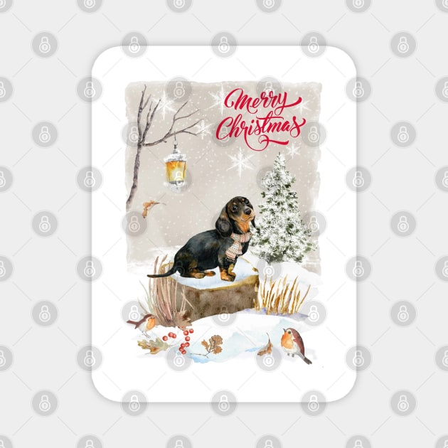 Black And Tan Dachshund Puppy Merry Christmas Santa Dog Magnet by Puppy Eyes