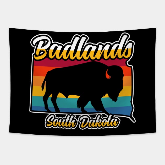 Badlands National Park South Dakota Vintage Bison Tapestry by SouthDakotaGifts