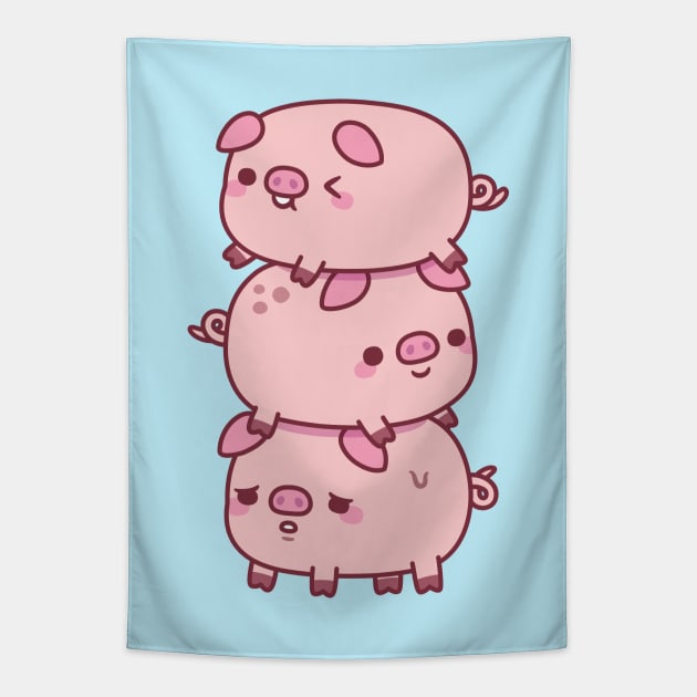 Cute Three Little Pigs Stacked Together Funny Tapestry by rustydoodle
