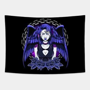 Awesome Gothic Angel Girl Wings & Flowers Tapestry