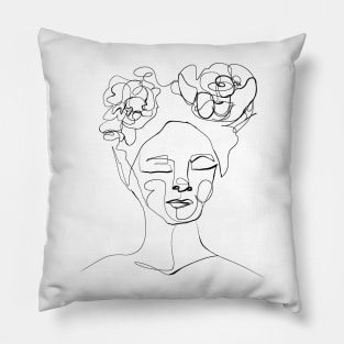 Minimalist Woman with Peony - Abstract Line Art Portrait with Flowers Pillow