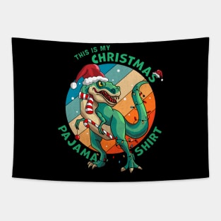 This Is My Christmas Pajama Shirt T-Rex Santa Claus Dinosaur Xmas Tapestry