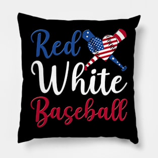 4th of July Baseball Red White Blue Patriotic Baseball Heart Pillow