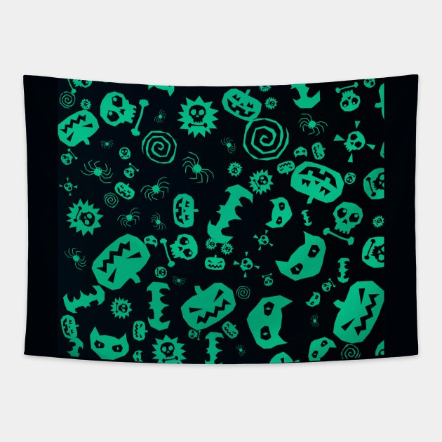 Halloween Pattern Art Design Green Tapestry by TheSorcerersStore