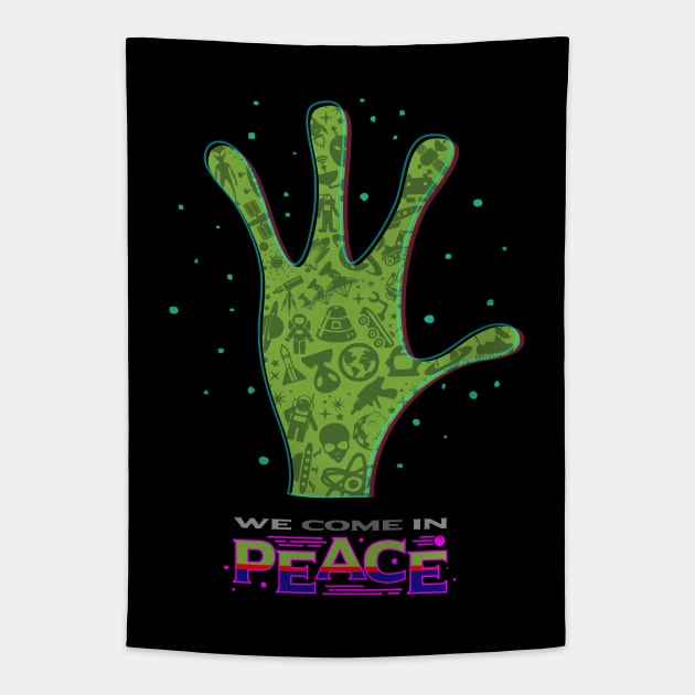 We Come in Peace Hand Sign Tapestry by Genesis