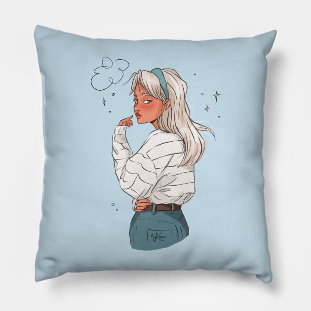 Cute Blondie Girl Pillow by Valerchikko 