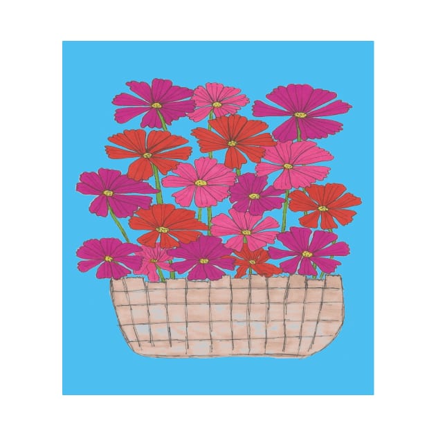 Bushel of Pink Cosmo flowers on a Blue Background by DanielleGensler