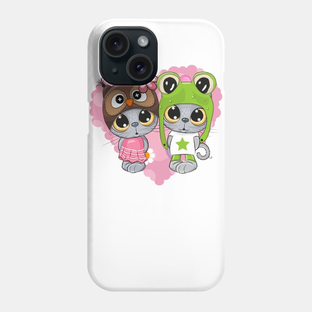 Cute kittens on a pink heart background Phone Case by Reginast777