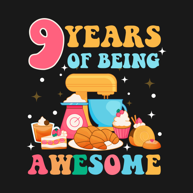 9 Years Of Being Awesome Tee 9th Baking Birthday Gift Leopard Girl Birthday Tee Baking Party Outfit by inksplashcreations