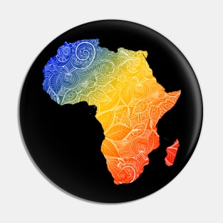 Colorful mandala art map of Africa with text in blue, yellow, and red Pin