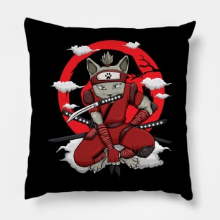 Ninja Cat Japanese Samurai Katana Ninja Kitty Kawaii Graphic Pillow