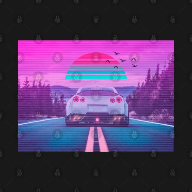 Car Retro Nissan GTR Synthwave sun by JeffDesign