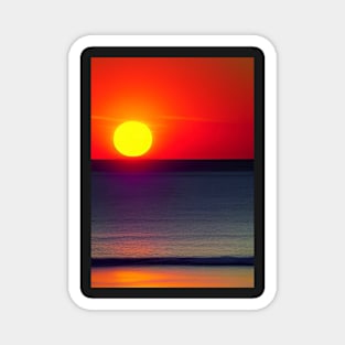 RED SUNSET OVER THE OCEAN FROM THE BEACH Magnet