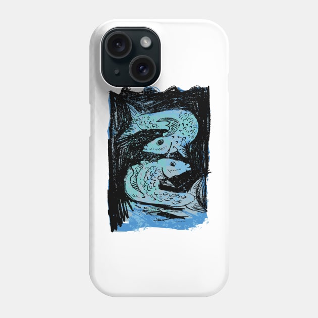 Pisces astrological illustration with fish Phone Case by JDawnInk