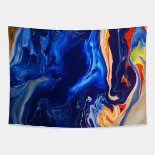 Blue Ocean With Rocks and Beach Abstract Fluid Art Waves Tapestry